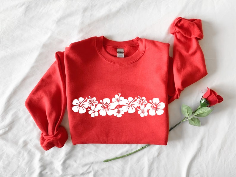 Hibiscus Flower Sweatshirt Flower Hoodie Women Hoodie Etsy