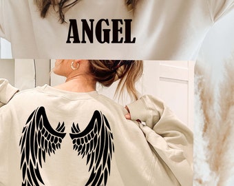 Angel Wings Sweatshirt, Back and Front Design Sweatshirt, Angel Sweatshirt, Geschenk für sie, Geschenk für Mama, Rundhals-Sweatshirt, süßes Damensweat