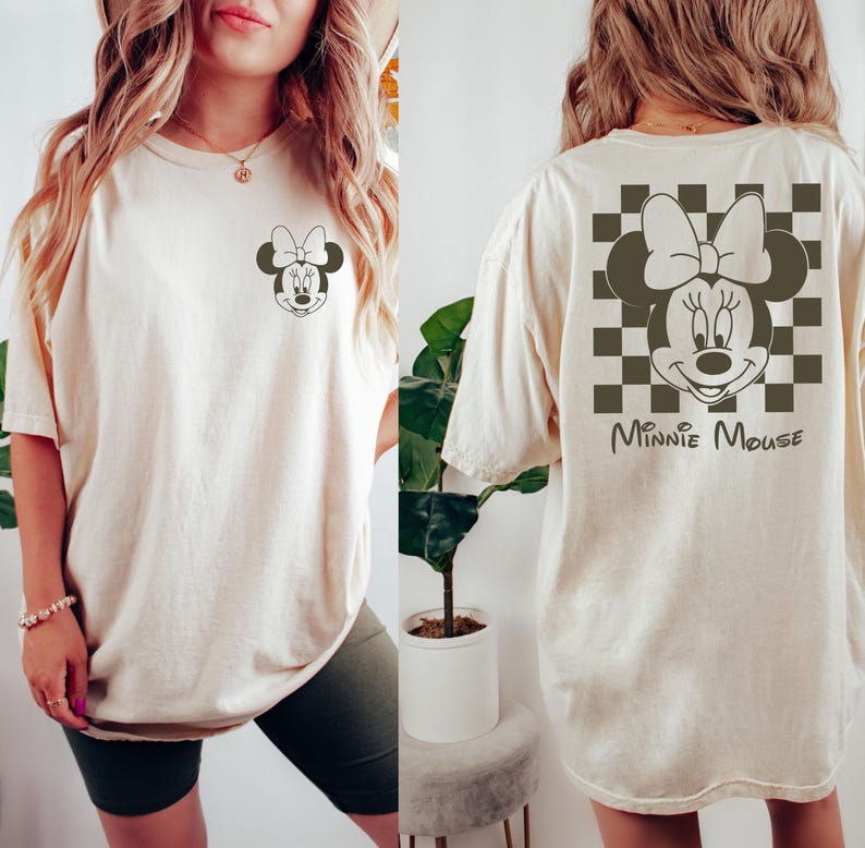 Komfort Farben Retro Minnie T Shirt, Minnie Maus T-Shirt, Kariertes Disney Sweatshirt, Disney Girl Trip Shirt, Disney T-Shirt, Classic Disney Bild 1