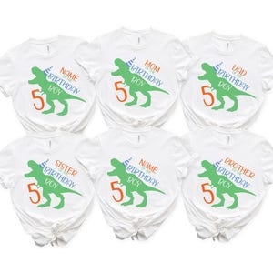 Camiseta personalizada de aniversário de dinossauro para menino, camiseta de aniversário de T-Rex para menino, camiseta personalizada de festa de aniversário de família de dinossauros, camiseta personalizada de aniversário de menino