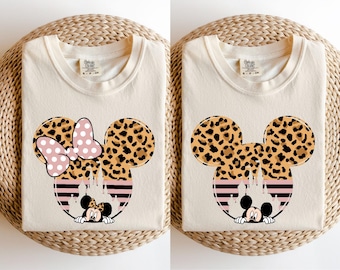 Leopard Print Minnie Mouse Shirt, Cute Disney Mom Shirt, Leopard Minnie Ear Shirt, Leopard Women Shirt, 2024 Disney Family Vacation Shirts