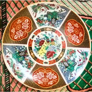 Original Moroccan Taous plate from 1960 –  Handcrafted Ottoman-Style Decorative Plate – Peacock & Floral Design
