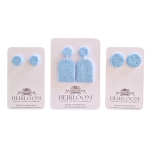 Light Blue Flower Embossed - polymer clay earrings