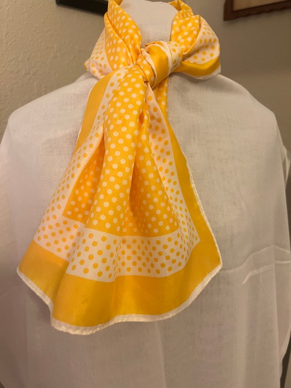 1970s yellow and white polka dot scarf - image 1