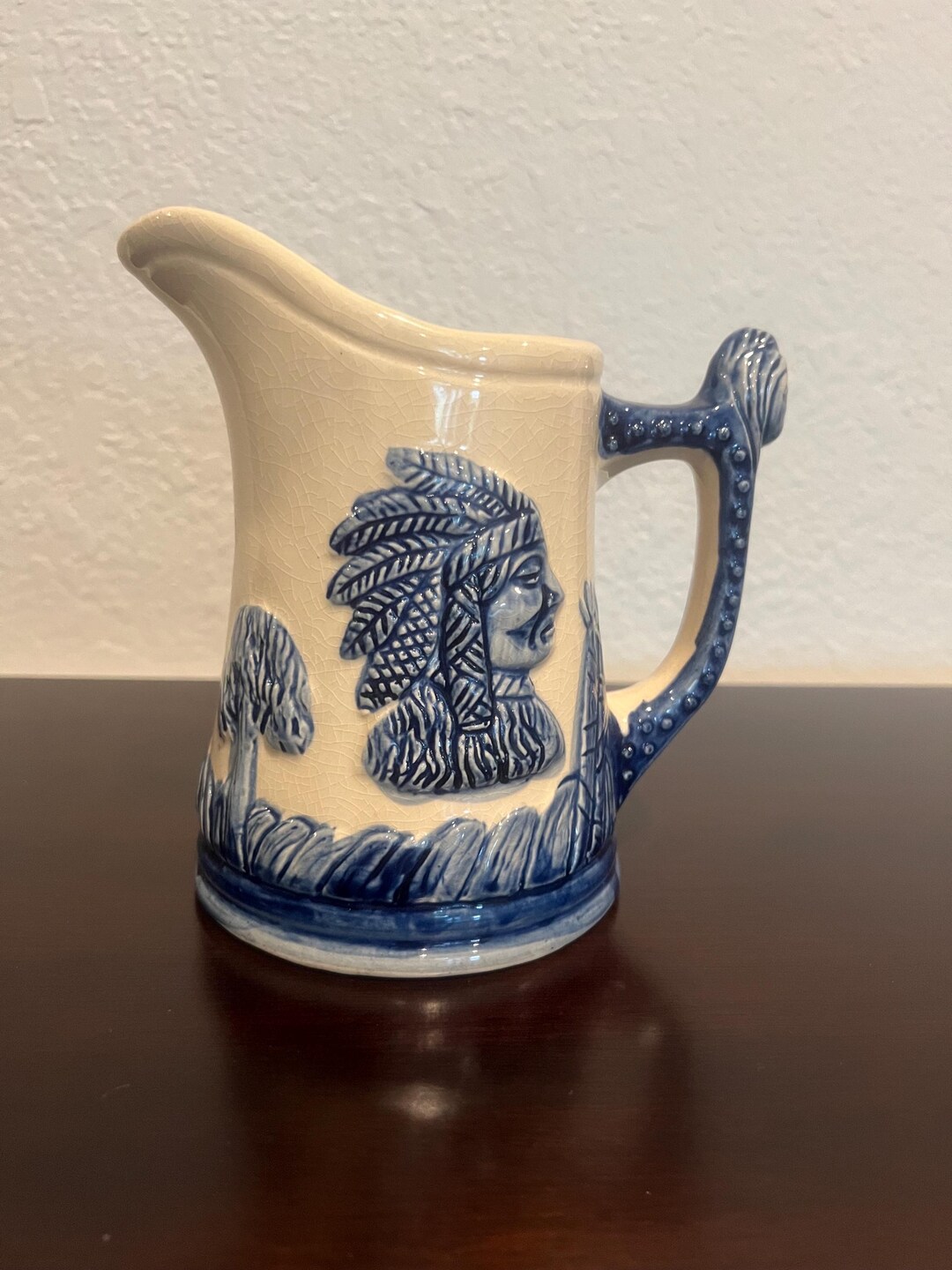Bone Inlay Rice Pitcher Primitive Vintage Ceramic Pitcher With Native American Man - Etsy