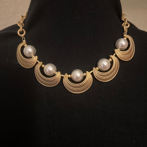 Rare Etruscan revival pearl gold plated necklace