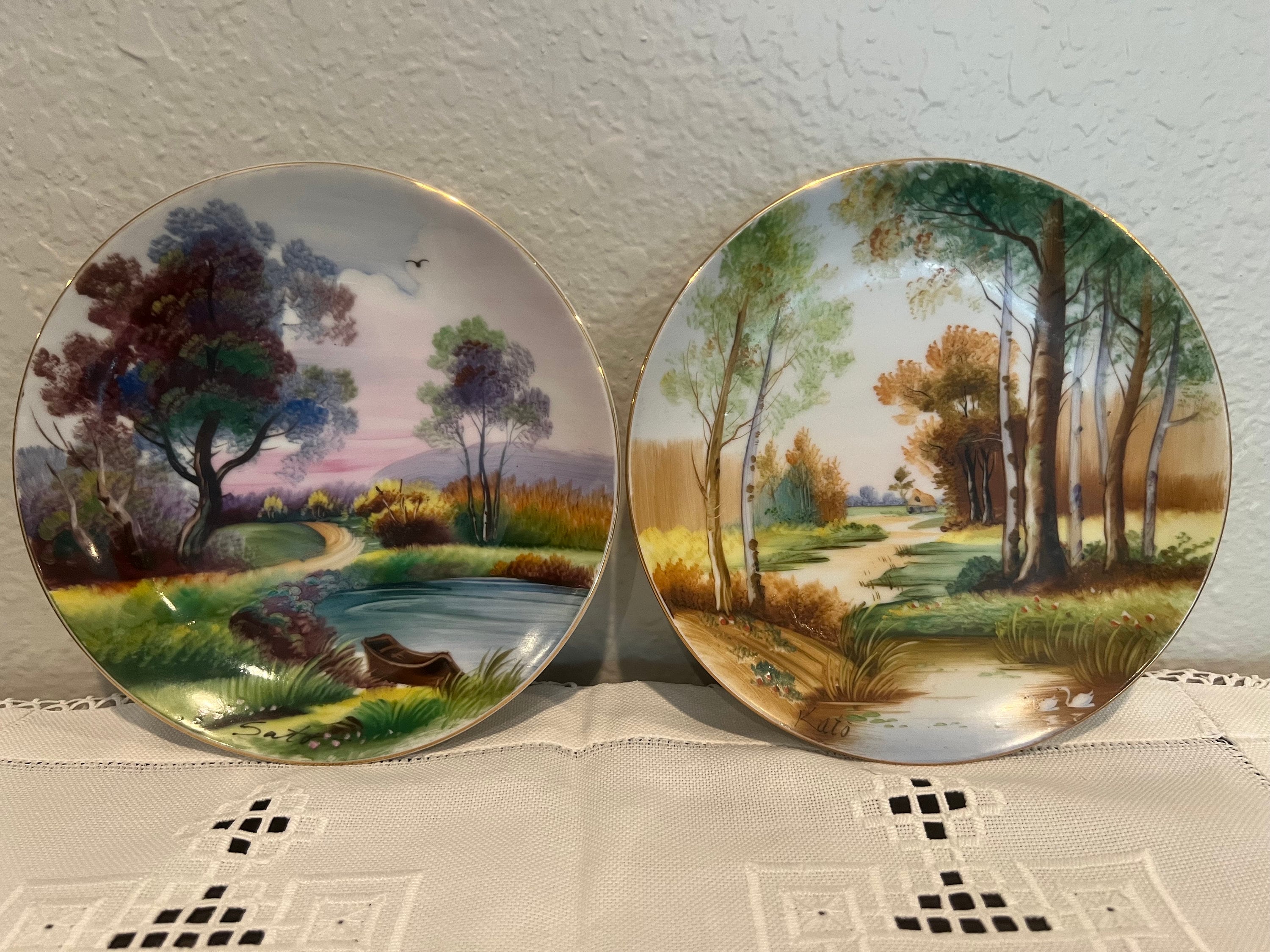 Occupied Japan Plates: Hand-painted Landscape Scenes, Set of 2 - Etsy