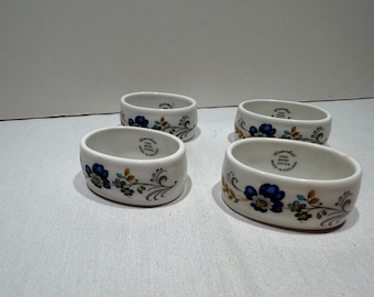 Vintage Countess Fine Bone China Napkin Rings — Set of 4 | Blue & Yellow Floral | Made in England