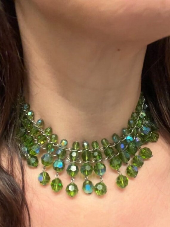 Iridescent green choker and earrings - image 1