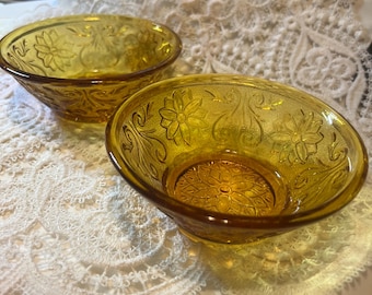 Vintage Tiara Indiana Glass Amber “Sandwich” Muster Kleine Schalen, 2er-Set