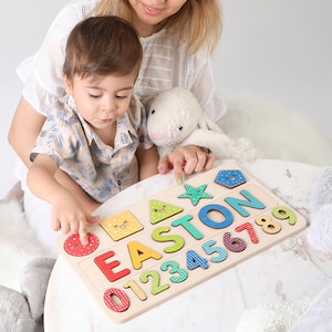 Rainbow Name Puzzle - Gift for 1st 2nd 3rd Birthday - Baby First Christmas Gift - Wooden Toys - Baby Boy - Personalized Wooden Name Puzzle