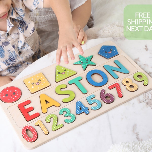 Rainbow Name Puzzle - Gift for 1st 2nd 3rd Birthday - Baby First Christmas Gift - Wooden Toys - Baby Boy - Personalized Wooden Name Puzzle