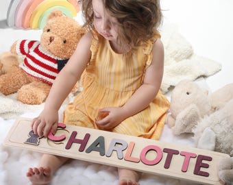 Nom du puzzle en bois | Cadeau pour enfants | Puzzles de noms pour les tout-petits | Jouets Montessori pour bébé | Cadeau de premier anniversaire | Cadeau baby shower | Cadeau de Pâques