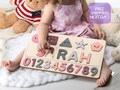 Personalized Name Puzzle W/Numbers | New Christmas Gifts for Kids Wooden Toys Baby Shower Custom Toddler Toys First Birthday 1st Baby Gift