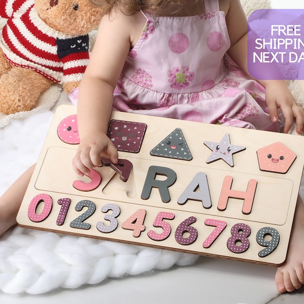 Personalized Name Puzzle W/Numbers | New Christmas Gifts for Kids Wooden Toys Baby Shower Custom Toddler Toys First Birthday 1st Baby Gift