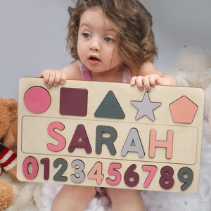 Name Busy Puzzle, Personalized Puzzle With Shapes and Number, 1st Birthday Baby Girl, Christmas Gifts, Wooden Toys, Custom Name Sign image 8