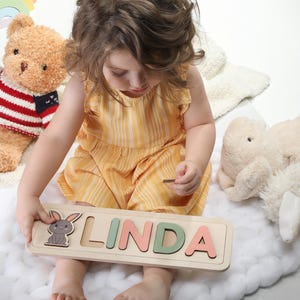 Wooden Name Puzzle, Easter Gift for Kids, Name Puzzles for Toddlers, Montessori, First Birthday, Baby Shower Gift, Custom Name Puzzle