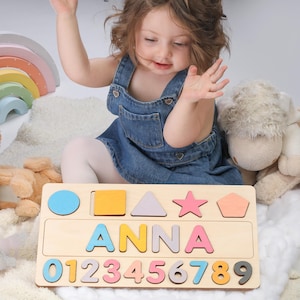 Name Busy Puzzle, Personalized Puzzle With Shapes and Number, 1st Birthday Baby Girl, Christmas Gifts, Wooden Toys, Custom Name Sign image 10