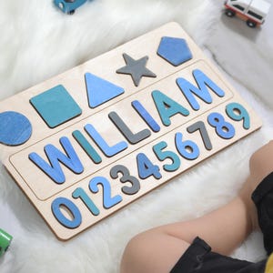 Name Busy Puzzle, Personalized Puzzle With Shapes and Number, 1st Birthday Baby Girl, Christmas Gifts, Wooden Toys, Custom Name Sign image 5