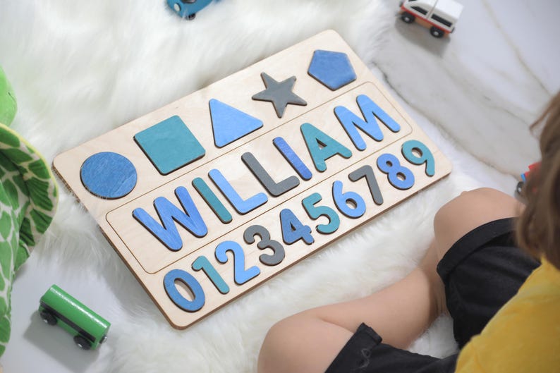 Name Busy Puzzle, Personalized Puzzle With Shapes and Number, 1st Birthday Baby Girl, Christmas Gifts, Wooden Toys, Custom Name Sign image 5