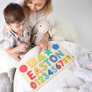 Name Busy Puzzle, Personalized Puzzle With Shapes and Number, 1st Birthday Baby Girl, Christmas Gifts, Wooden Toys, Custom Name Sign image 4