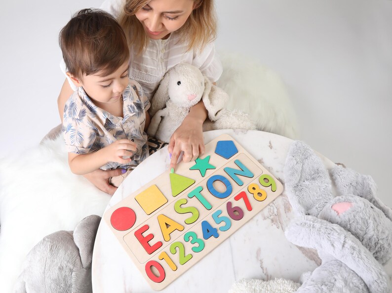 Name Busy Puzzle, Personalized Puzzle With Shapes and Number, 1st Birthday Baby Girl, Christmas Gifts, Wooden Toys, Custom Name Sign image 4