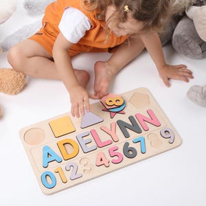 Name Busy Puzzle, Personalized Puzzle With Shapes and Number, 1st Birthday Baby Girl, Christmas Gifts, Wooden Toys, Custom Name Sign image 7