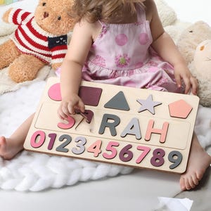 Name Busy Puzzle, Personalized Puzzle With Shapes and Number, 1st Birthday Baby Girl, Christmas Gifts, Wooden Toys, Custom Name Sign image 9