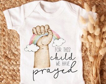 For This Child We Have Prayed Baby Onesie Bodysuit, Baby Reveal, Christian Baby Announcement, Miracle Baby, Pregnancy Announcement, Rainbow