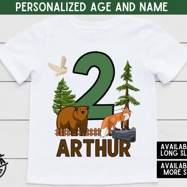 Woodland Birthday Shirt, Personalized Woodland Animals Birthday TShirt, Bear Birthday Tee, Forest Birthday Theme, Fox Birthday Shirt