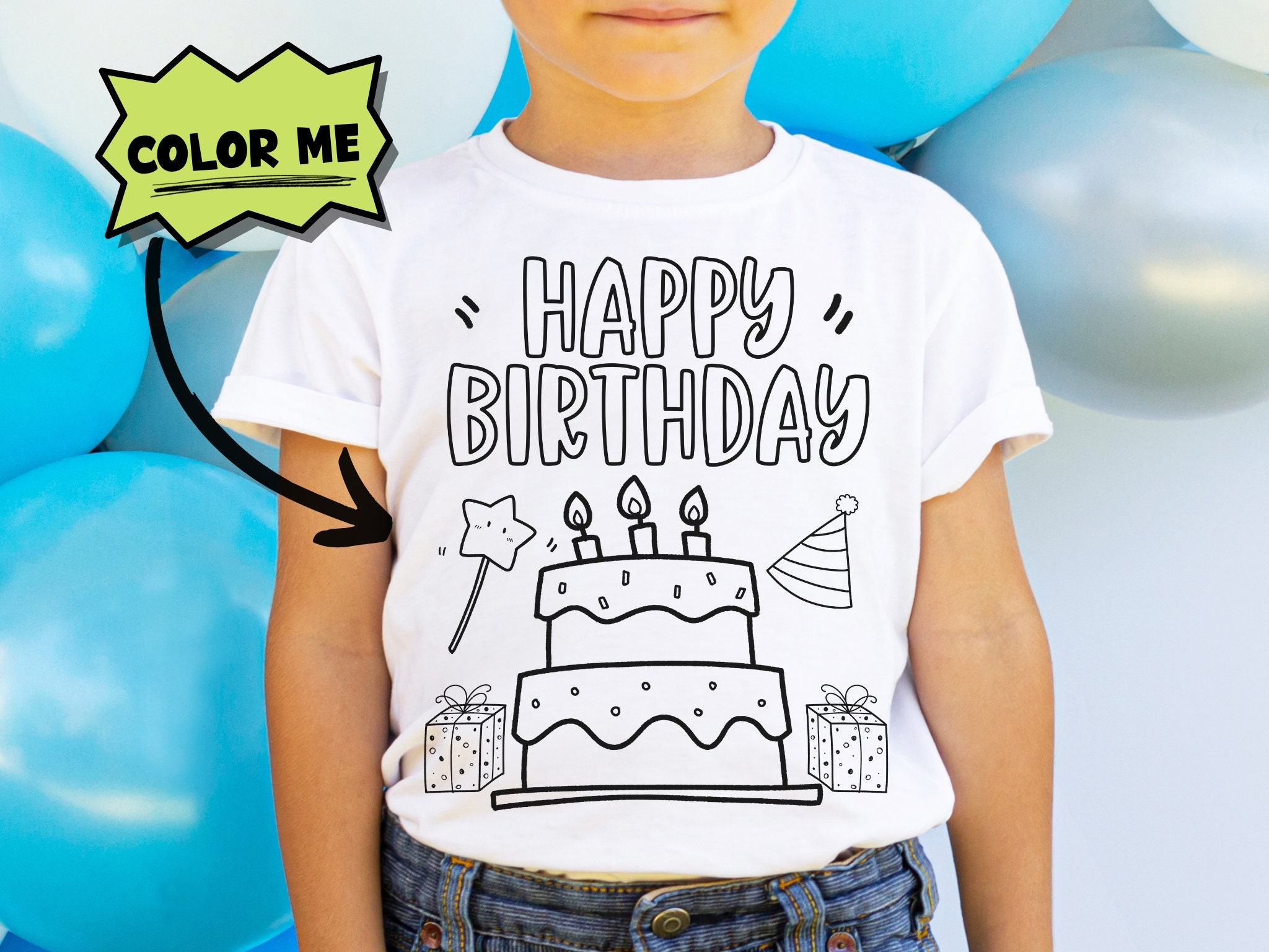 Birthday Coloring Shirt For Kids, Color Me T-shirt Activity For Children, Color In Activity Toddler T Shirt, Fun Birthday Favor Activity