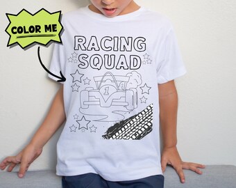 Racing Birthday Coloring Shirt For Kids, Color Me T-shirt Activity For Children, Color In Activity,Racing Shirt, Fun Birthday Favor Activity