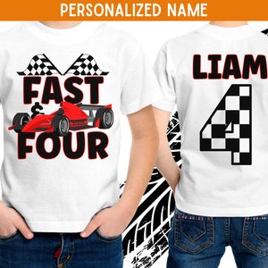 Fast and Four Birthday Shirt, Race Car Birthday Shirt, 4th Birthday T-Shirt, Race Car Birthday party, Birthday Boy Shirt, Car Birthday Tee