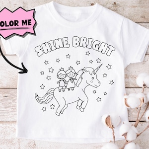 Coloring Shirt For Kids, Color Me T-shirt Activity For Children, Color In Activity Toddler T Shirt, Fun Birthday Favor, Unicorn Birthday