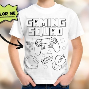 Gamer Birthday Coloring Shirt For Kids, Color Me T-shirt Activity For Children, Color In Activity, Gaming Gifts, Fun Birthday Favor Activity