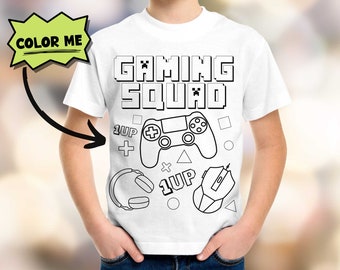 Gamer Birthday Coloring Shirt For Kids, Color Me T-shirt Activity For Children, Color In Activity, Gaming Gifts, Fun Birthday Favor Activity