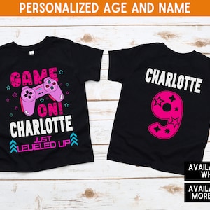 Camiseta de cumpleaños de chica gamer, camiseta de cumpleaños de juegos, fiesta de cumpleaños de videojuegos de niña, camiseta de cumpleaños personalizada, camiseta desbloqueada de nivel personalizado