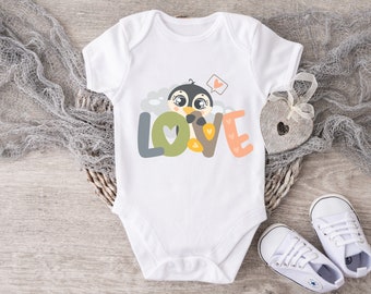 Baby Penguin Onesie, Penguin Baby Outfit, Penguin Baby Gift, Baby Bodysuit, Valentines Baby Outfit, Valentine's Day Onesie