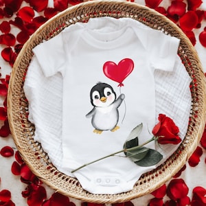 Penguin Baby Bodysuit, Valentines Baby Outfit, Baby&#39;s First Valentine&#39;s Day Onesie, Cute Penguin Onesie, Penguin Lover Baby