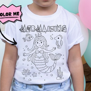 Mermaizing Mermaid Coloring Shirt For Kids, Color Me T-shirt Activity For Children, Color In Activity Toddler T Shirt, Fun Birthday Favor