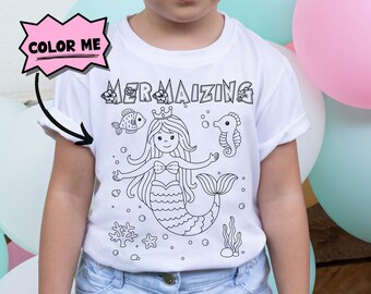 Mermaizing Mermaid Coloring Shirt For Kids, Color Me T-shirt Activity For Children, Color In Activity Toddler T Shirt, Fun Birthday Favor
