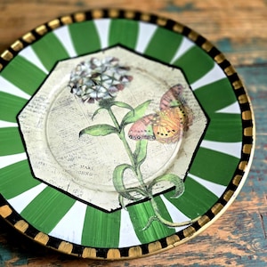 Floral Decoupage Decorative Plate Butterly Flower Art Deco Vintage handpainted