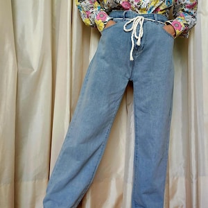 Jean en denim taille haute, vintage, poches bleu L 10 | 12 jambes tendues