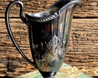Vintage Wm Rogers & Son Silverplate Creamer – York Pattern, Monogrammed, EPNS International Silver IS Patina