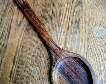 Vintage Hand-Carved Wooden Cooking Spoon – 14" Rustic Primitive Farmhouse Kitchen Utensil