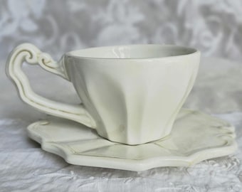 Portobello vintage Vietri Italy Tea Cup and Saucer Antico Bianco ivory white Victorian