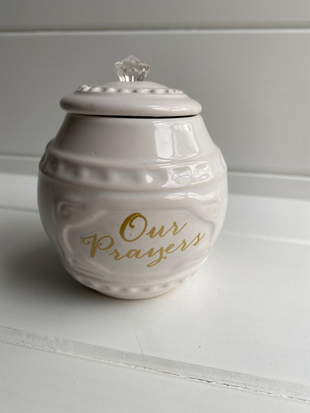 White Ceramic Prayer Container Our Prayers Dish Religious Gift Etsy