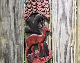 African wooden handcarved original wall hangings decor gazelle handmade wood Ghana art animal