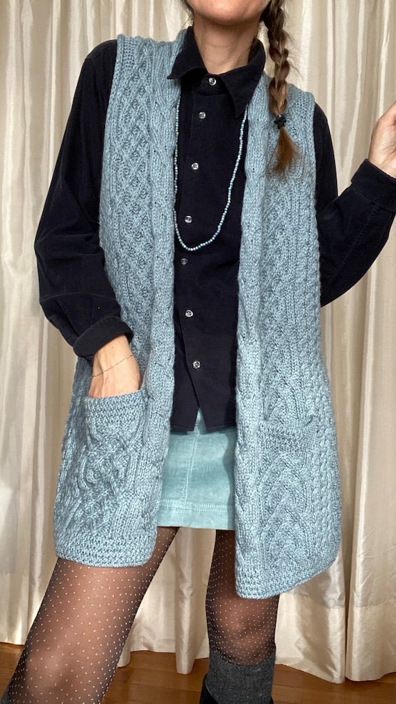 Sweater Cableknit 100% merino wool Irish cardigan… - image 1