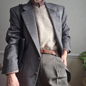 Vintage Wool Tartan Plaid Blazer, 38 men&#39;s Jacket, Dark Academia, with pockets, M women&#39;s gray preppy